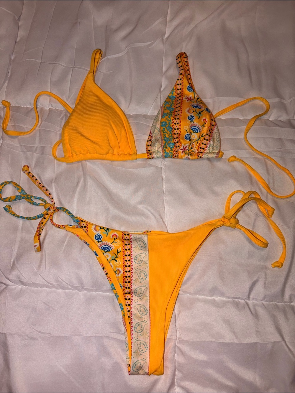 Yellow Paisley Tie-Side Bikini Set